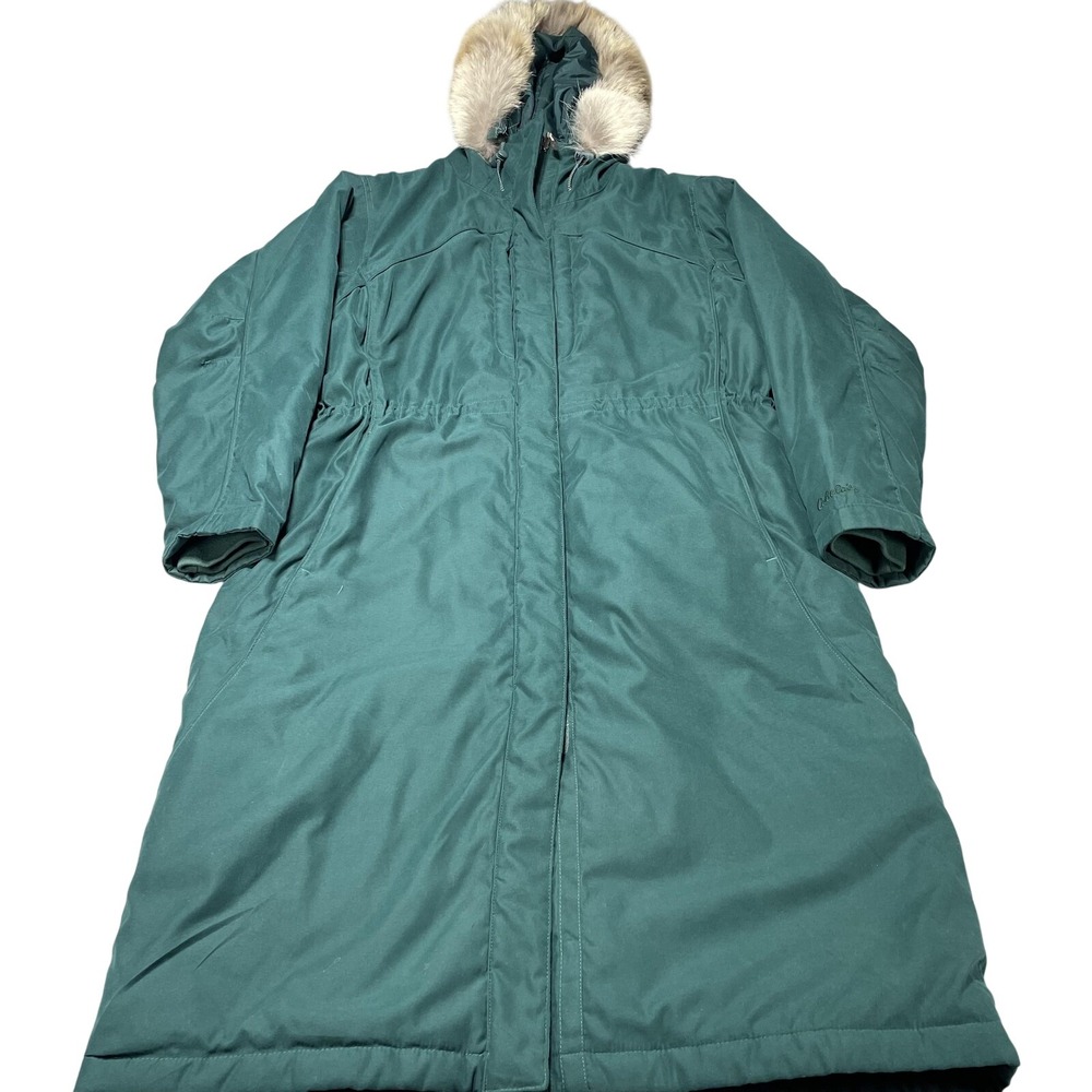 Cabela's Coat Womens Large‎ Green Hooded Long Parka Gore-Tex Thinsulate Fur